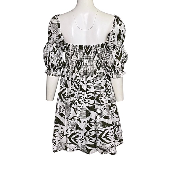 Misa Los Angeles Zadie Smocked Babydoll Mini Dress Spring Ikat Green Size XL - Picture 2 of 9